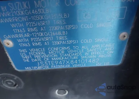 2008 Suzuki Grand Vitara Luxury из США, поврежденный, VIN JS3TE947X84101482